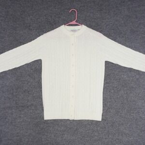 Fully Fashioned Cardigan Sweater Mens S Cream White button up Cable Knit Acrylic